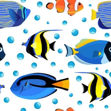 Undersea fish seamless pattern with bubbles. Kids underwater background. 스톡 일러스트
