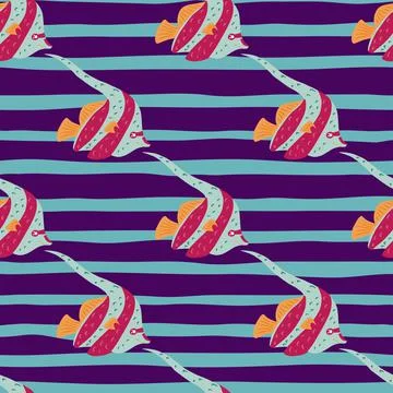 Undersea seamless pattern with exotic imperial angelfish elements shapes. Pur Stock Illustration