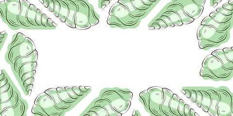 Undersea shell border frame in flat style. Tropical summer underwater design for Illustrazione stock