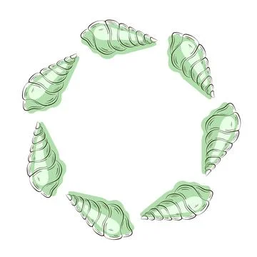 Undersea shell wreath in flat style. Tropical summer seashell underwater design Stock Illustration