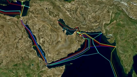 Undersea Submarine Cable Network Connect Map Animation 4K Stock Footage 332750621