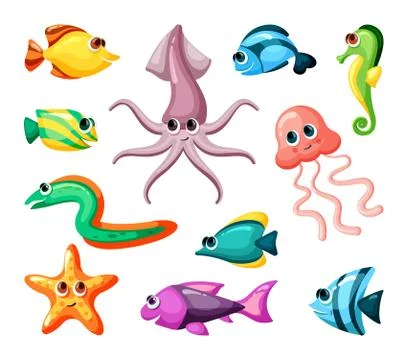 Undersea world colorful flat vector illustrations set Stock-Illustration