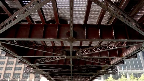 Underside Bridge Grating Cars Driving Overhead Crossing Chicago River Stock Footage 88852480