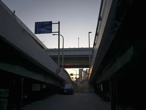 The underside of an elevated expressway interchange, Japan Stock Photos