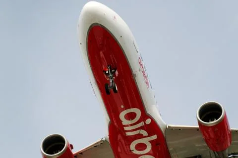 The underside of a modern airplane with its flaps Stock Photos