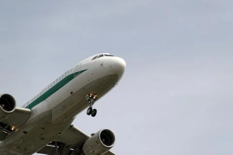 The underside of a modern airplane with its flaps Stock Photos