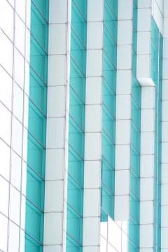 Underside panoramic and perspective view to steel blue glass high rise buildi Stock Photos