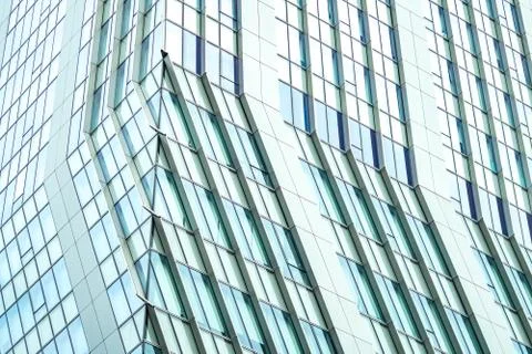 Underside panoramic and perspective view to steel blue glass high rise buildi Stock Photos