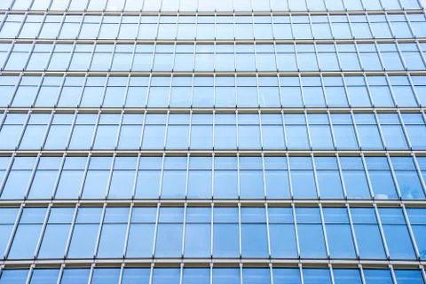 Underside panoramic and perspective view to steel blue glass high rise buildi 스톡 사진