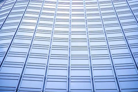 Underside panoramic and perspective view to steel blue glass high rise buildi Stock Photos