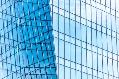 Underside panoramic and perspective view to steel blue glass high rise buildi 스톡 사진