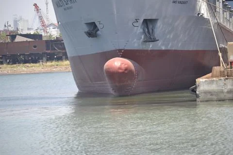 The underside of the ship is red and white Stock Photos