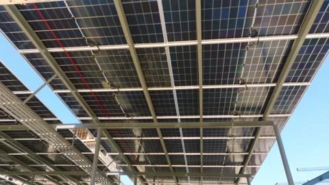 Underside Of Solar Array Canopy Showing Solar Panels And Metal Support Stock-Footage 336035158