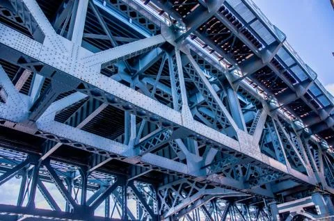 Underside view of Benjamin Franklin Bridge 写真素材