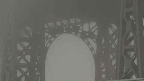 Underside of Williamsburg Bridge arch in dense fog, morning.  Stock-Footage 105874630