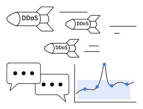 Understanding DDoS Attacks Identifying Patterns and Impact in Network Graphs Illustrazione stock