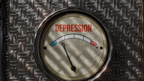 Understanding depression meter with color indicators and a vintage design Stock Footage 321955933