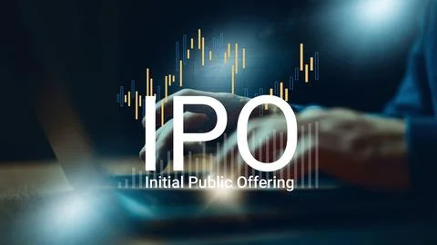 Understanding initial public offering IPO process with charts and data analysis Stock Photos