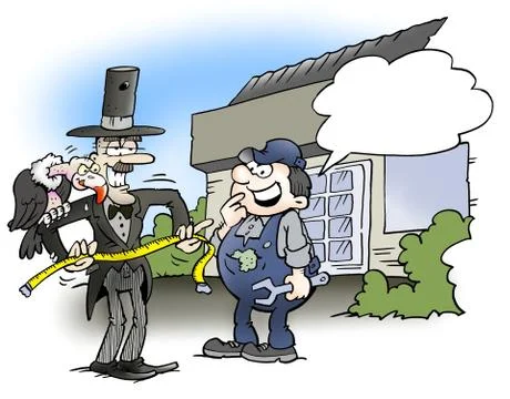 An undertaker looking for a job in a garage Stock Illustration