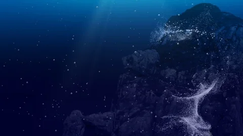 Underwater air bubbles dance in front of rocks  (Loop) Stock Footage 83452212
