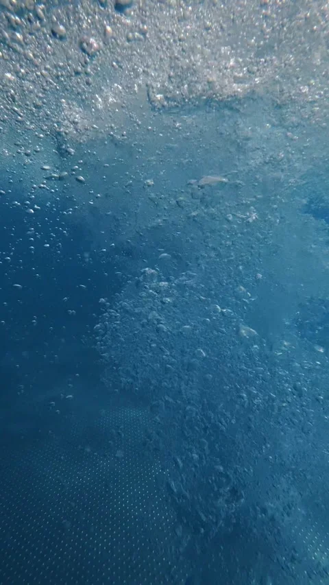 Underwater air bubbles rising toward pool surface in blue water Stock Footage 342048878