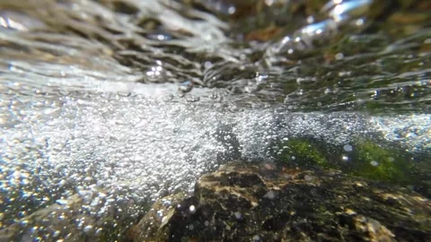 Underwater and over view of a fast-flowing mountain stream Stock Footage 345626210