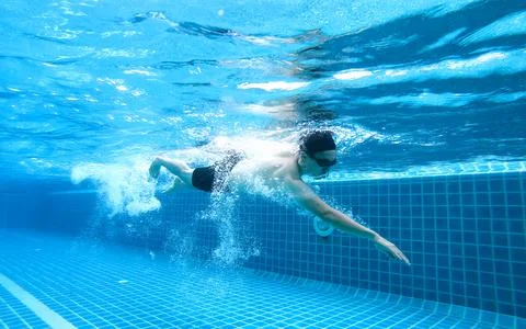 Underwater angle picture Men exercise Freestyle Swimming, Stock Photos