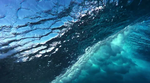 Underwater Angle of Tropical Blue Ocean Wave Crashing Stock Footage