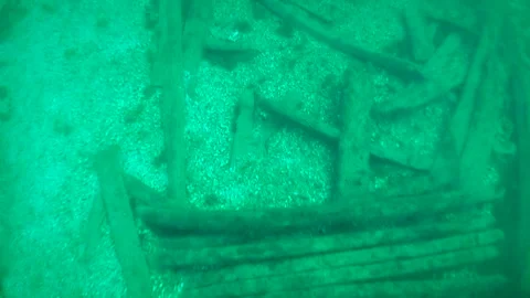 Underwater archeology: frames of a wooden sailing vessel. Stock Footage 123738073