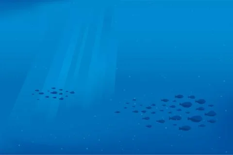 Underwater background in blue. Copy space and submarine life. Stock Illustration