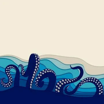 Underwater background with octopus tentacles. Vector illustration. Stock Illustration
