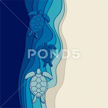 Underwater background with the sea turtles. Stock Illustration