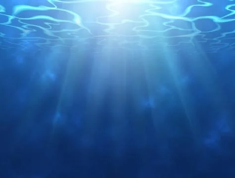 Underwater background with sun rays. Water surface texture. Realistic underwa Stock Illustration