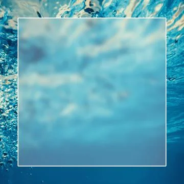Underwater background white border frame, water surface blank text box Illustrazione stock