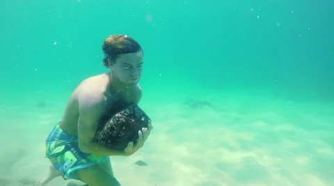 Underwater Breath Hold Training SLOW MOTION Stock Footage 54141790