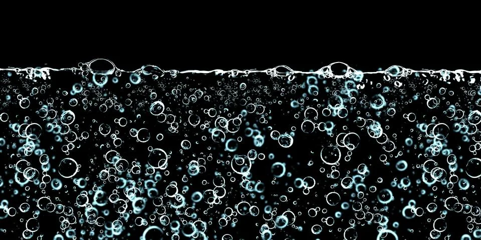 Underwater bubbles On a black background 3d illustration Ilustração Stock