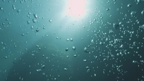 Underwater bubbles rise to the surface in slow motion Stock Footage 278244471