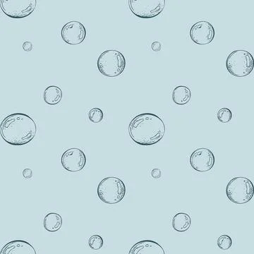 Underwater bubbles seamless pattern. Graphic line art hand drawn illustration of Stock Illustration