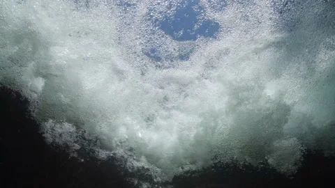 Underwater bubbles stream generated by a waterfall in a river Stock Footage 164782706