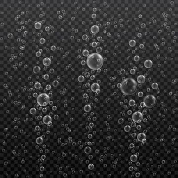 Underwater bubbles on transparent background. Realistic fizzing air bubbles.  Stock Illustration