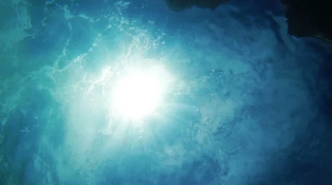 Underwater camera background: sun rays visible from the bottom Stockbeeldmateriaal 47344068