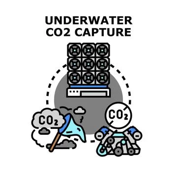 Underwater carbon dioxide capture technology removing emissions Stock Illustration