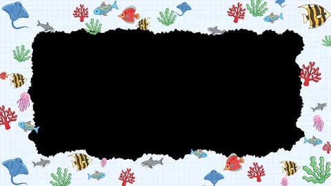 Underwater Cartoon Ocean Creatures Animated Frame With Copy Space Stock Footage 345209196