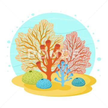 Underwater cartoon scene with corals. Stock Illustration