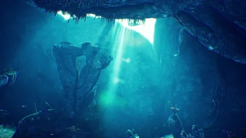 Underwater Cave CGI animated Footage, Created in Unreal Engine Video stock 237899351