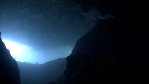 Underwater Cave dive water bubble moving on the top of the rock Stock Footage 257672062