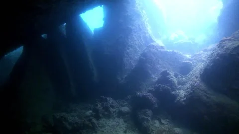 Underwater Cave dividing Stock Footage 257672073