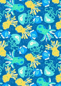 Underwater creatures repeat pattern Stock Illustration