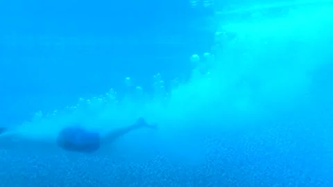 Underwater Diving Into Pool Slow Mo Man Clear Water Summertime Vacation Stock-Footage 347919066