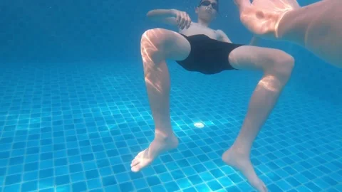 Underwater Exploration in a Pool Stock Footage 313832441